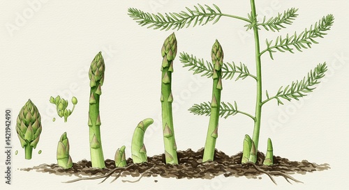Wallpaper Mural Asparagus Officinalis Growth Stages Illustration Depicting Spear Development and Leaf Structure in Detailed Botanical Drawing Set Against White Background Torontodigital.ca
