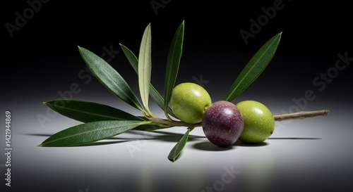Wallpaper Mural Close Up of Olive Branch Featuring Green and Purple Olives Against a Dark Background Showcasing Natural Textures Torontodigital.ca