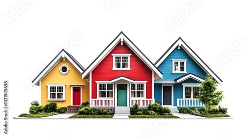 Wallpaper Mural Colorful Three Houses Rendering in Urban Setting with Greenery Torontodigital.ca