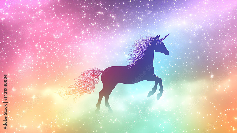 Fototapeta premium Rainbow background with winged unicorn