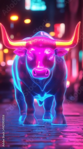Neon Bull in the City: A Glowing Symbol of Strength and Prosperity