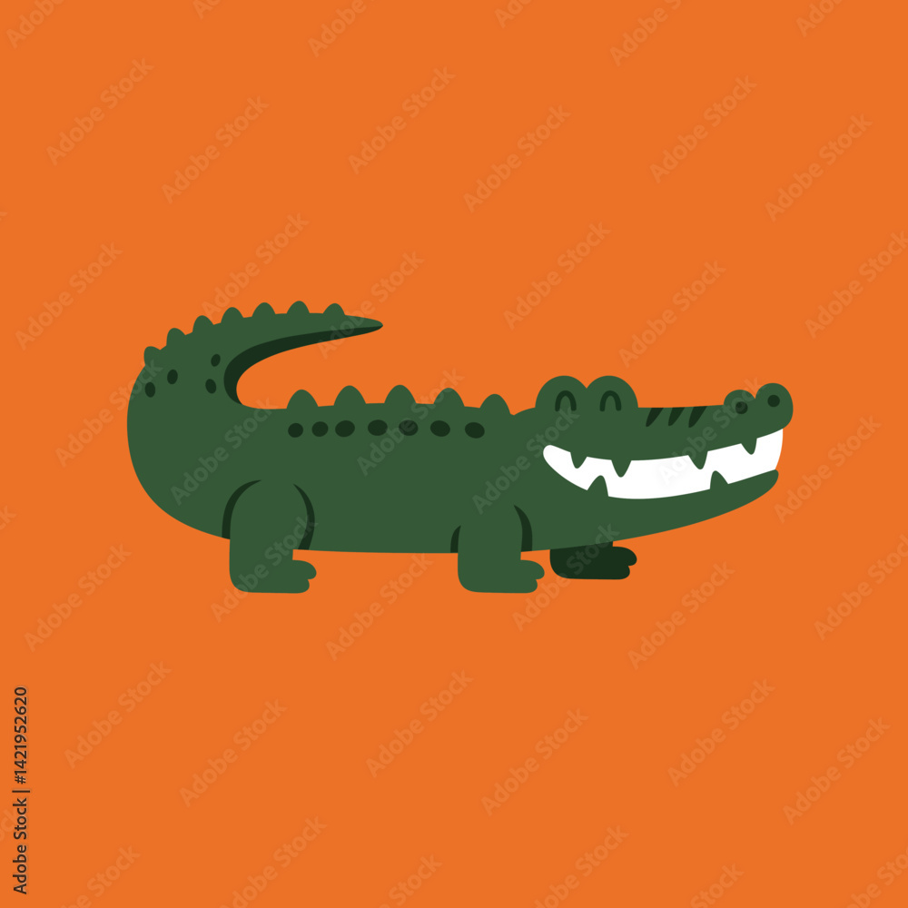 Fototapeta premium Crocodile illustration on orange background with simple cartoon style animal design vector image 