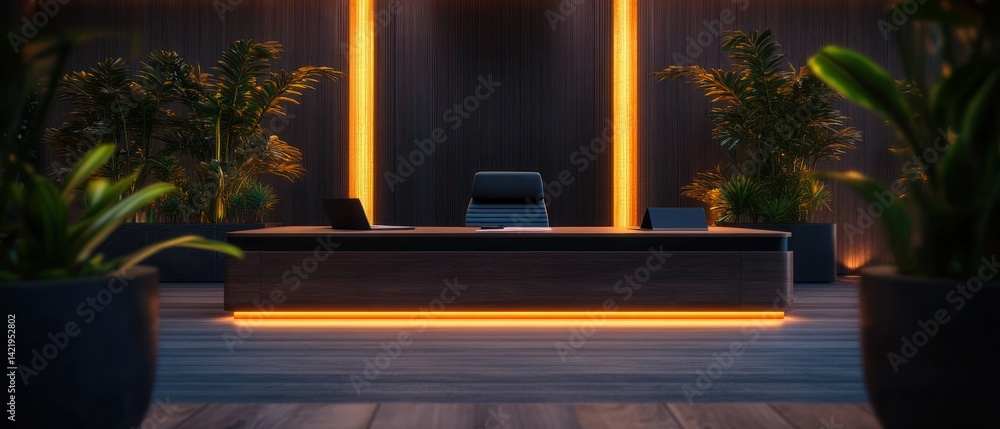 Modern Office Interior Design: Night Ambiance with Warm Lighting