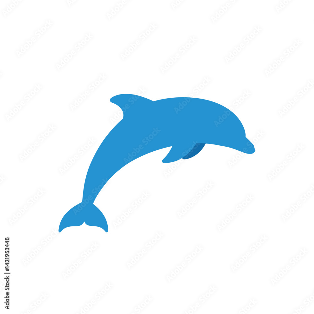 Fototapeta premium Blue dolphin jumping silhouette simple ocean animal vector illustration design 