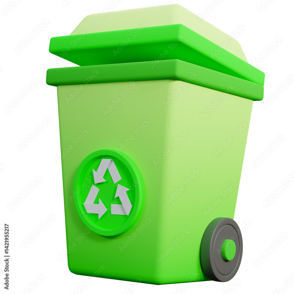 3D Green Recycling Bin Illustration - Eco-Friendly 3D Green Recycling Bin Illustration - Eco-Friendly