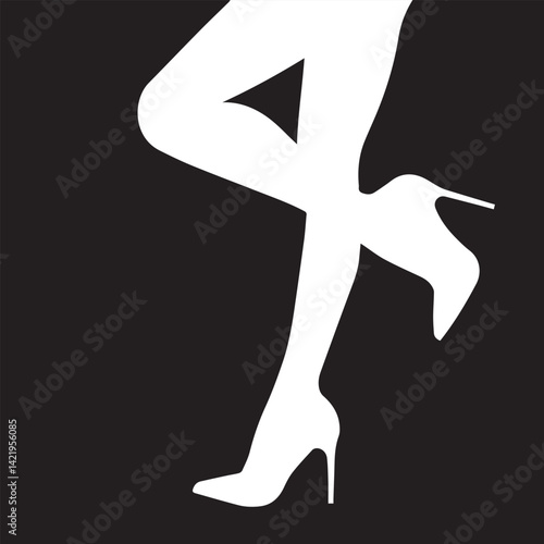 Nude Woman Hot Pose in High Heels Leg Vector Art Black White S E X Y Model Fashion Vector Art Illustration Outline Art
