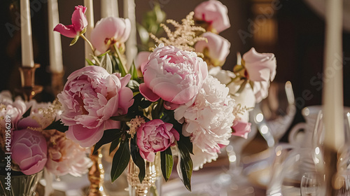 Wedding decoration with peonies, floral decor and event celebration, peony flowers and wedding ceremony in the garden, English country style