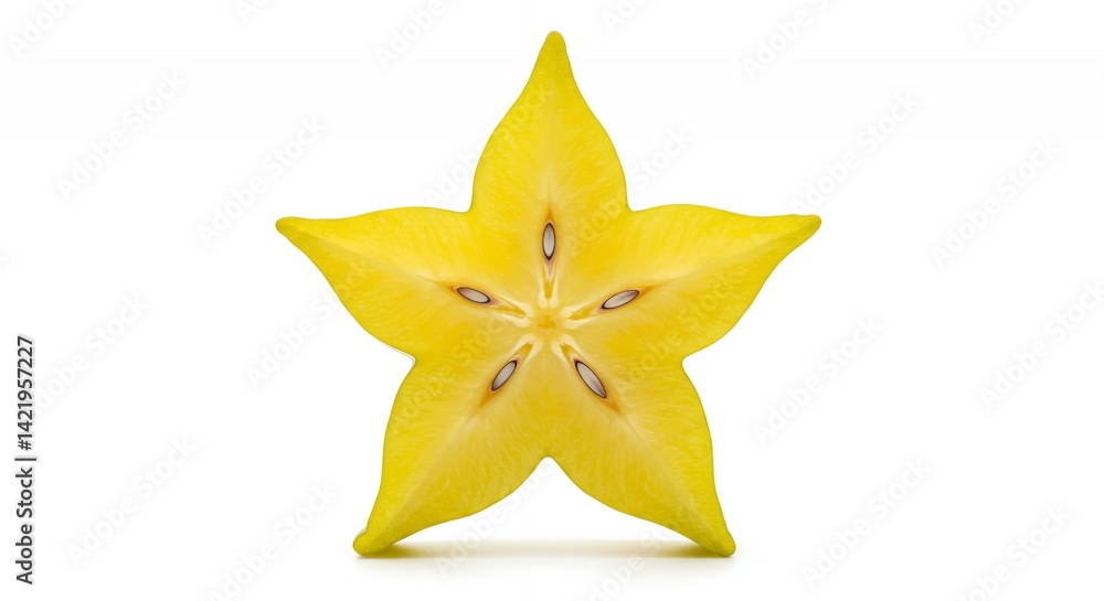 Star Fruit Cross Section with Yellow Color and Seed Details on White Background Highlighting Shape and Texture for Educational Purposes and Decoration Star Fruit Cross Section with Yellow Color and Seed Details on White Background Highlighting Shape and Texture for Educational Purposes and Decoration