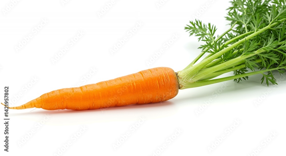 Vibrant Fresh Carrot Featuring Crisp Orange Root and Lush Green Leaves Isolated on White Background Highlighting Natural Nutrition and Dietary Health Vibrant Fresh Carrot Featuring Crisp Orange Root and Lush Green Leaves Isolated on White Background Highlighting Natural Nutrition and Dietary Health