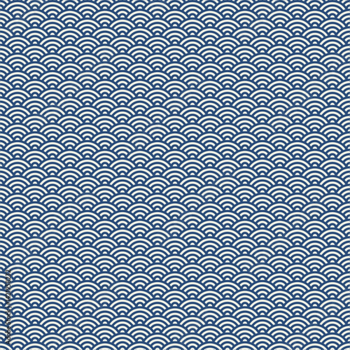 Japanese Pattern: Seigaiha Seamless Design - Indigo Blue and Ivory (青海波 青藍 アイボリー 和柄)