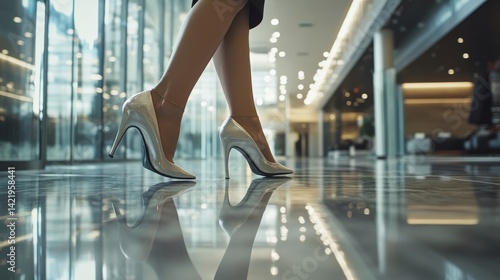 Wallpaper Mural Dynamic close up of a woman s feet in high heels swiftly walking in a modern conference hall Torontodigital.ca