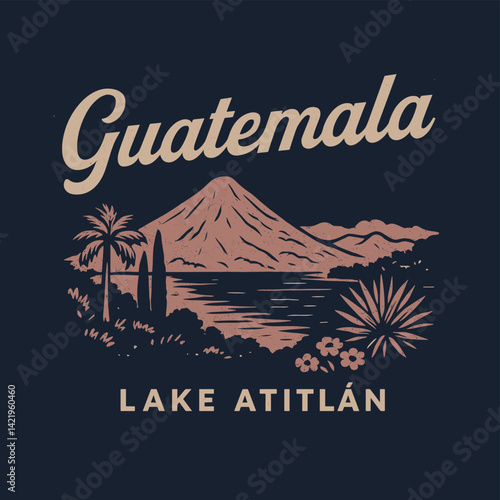 Guatemala Lake Atitlan Sticker, Illustration Design