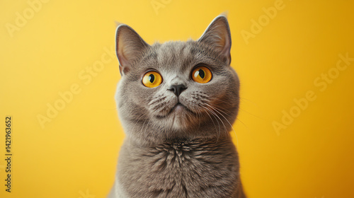 Wallpaper Mural Vibrant, hyper-realistic portrait of a happy grey Scottish animal smiling against a solid banana cream background. High-fidelity studio photography with stunning detail and cheerful expression Torontodigital.ca