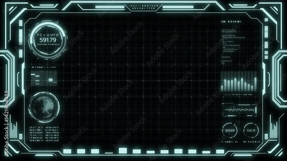 Digital HUD futuristic background motion graphic element cyber generated. Future technology interface data sci-fi display screen. Artificial intelligent analytic simulation, loop able video background