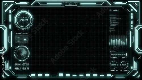 Digital HUD futuristic background motion graphic element cyber generated. Future technology interface data sci-fi display screen. Artificial intelligent analytic simulation, loop able video background