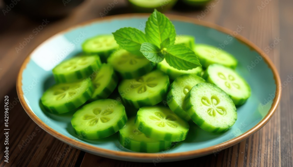 Tangy pickled cucumbers, vibrant green, arranged on a plate , fresh, food photography Tangy pickled cucumbers, vibrant green, arranged on a plate , fresh, food photography
