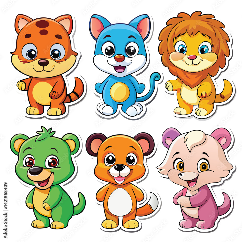 Fototapeta premium Cute cartoon animal stickers (5)