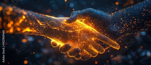 Obraz na płótnie Digital Handshake: A Symbiosis of Technology and Partnership w salonie