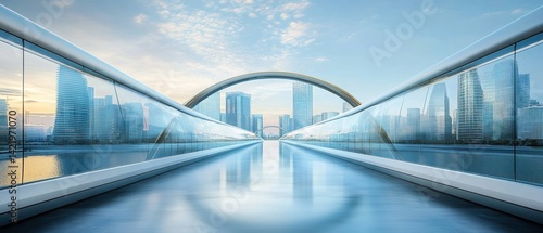 Obraz na płótnie Futuristic Cityscape Bridge: A Modern Architectural Marvel w salonie