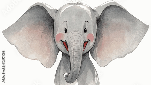 Tiny tusks & tears baby elephant smile happy isolated watercolor vector illustration svg 