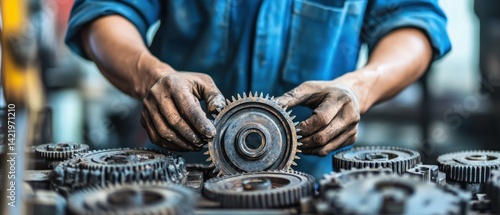 Obraz na płótnie Mechanic's Hands Inspecting Gears w salonie