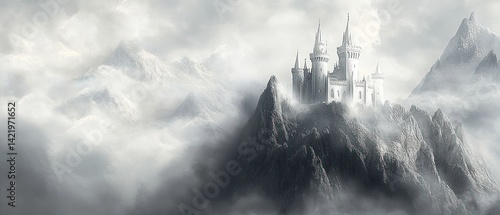 Majestic Castle Amidst Misty Mountains: A Fantasy Escape