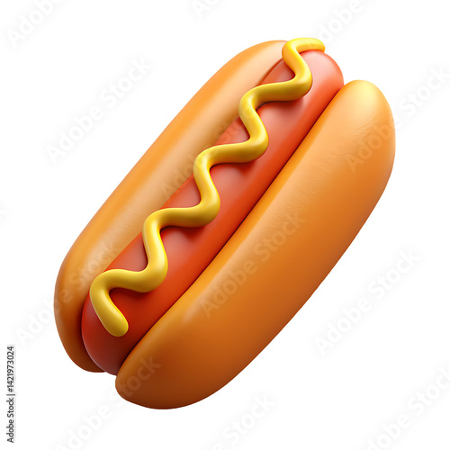  Realistic 3D Hot Dog with Mustard