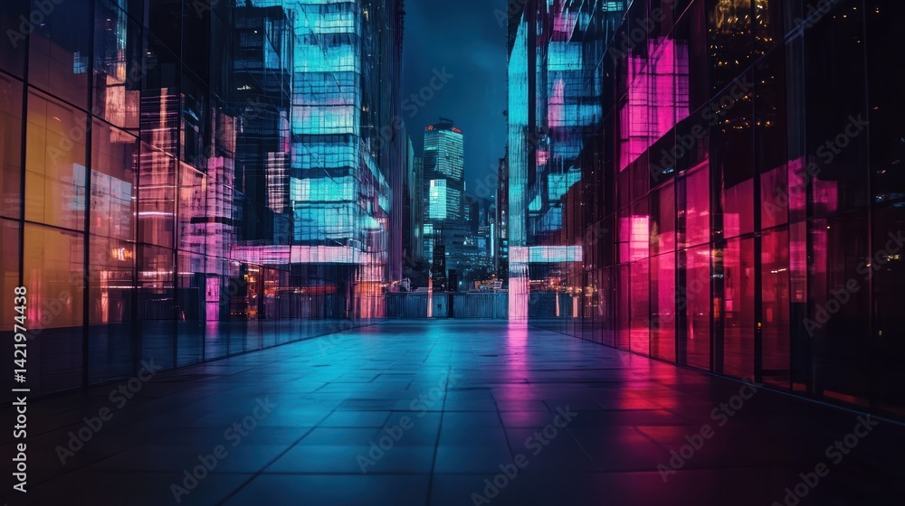 Neon Cityscape at Night: A Futuristic Urban Nightscape