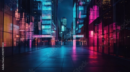 Obraz na płótnie Neon Cityscape at Night: A Futuristic Urban Nightscape w salonie
