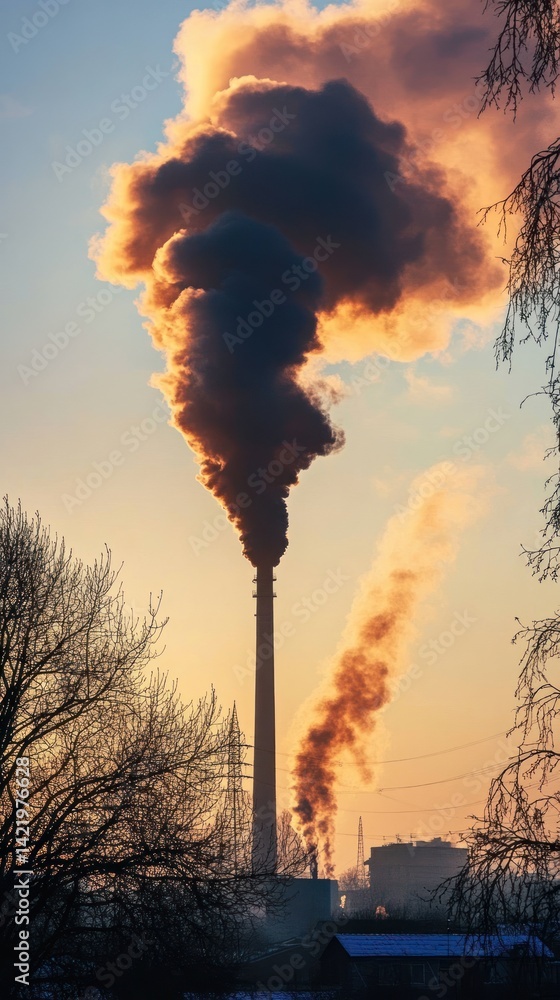 Smog and Sunset: A Sunset Silhouette of Industrial Pollution