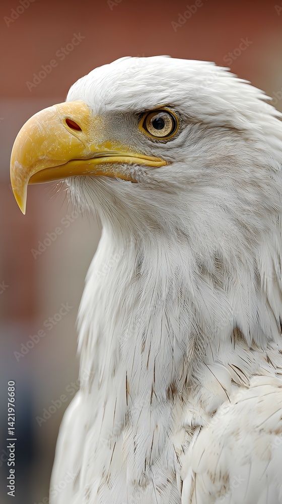 Obraz premium Bald Eagle Head Closeup with Yellow Beak and Intense Gaze, Side Profile View