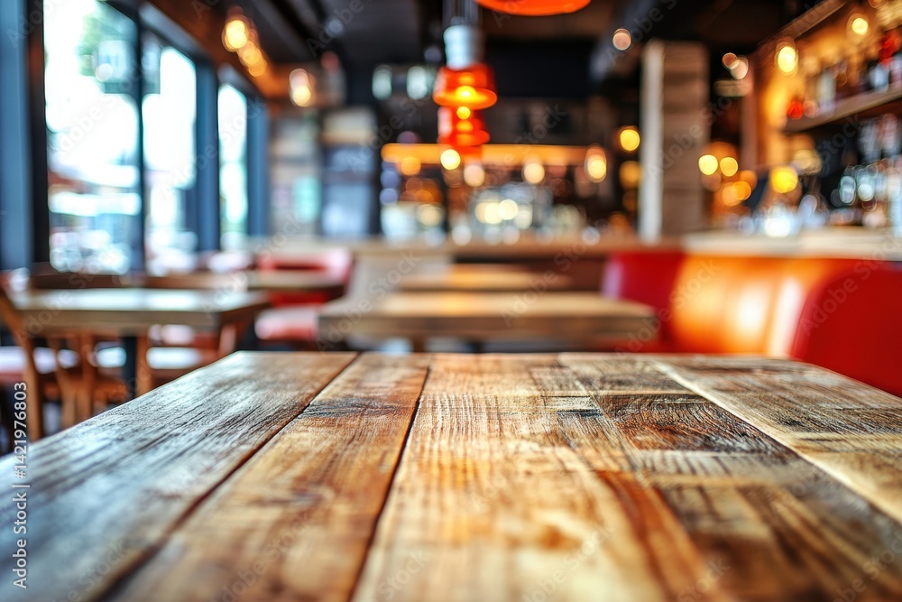 Rustic cafe interior with wooden tables Rustic cafe interior with wooden tables