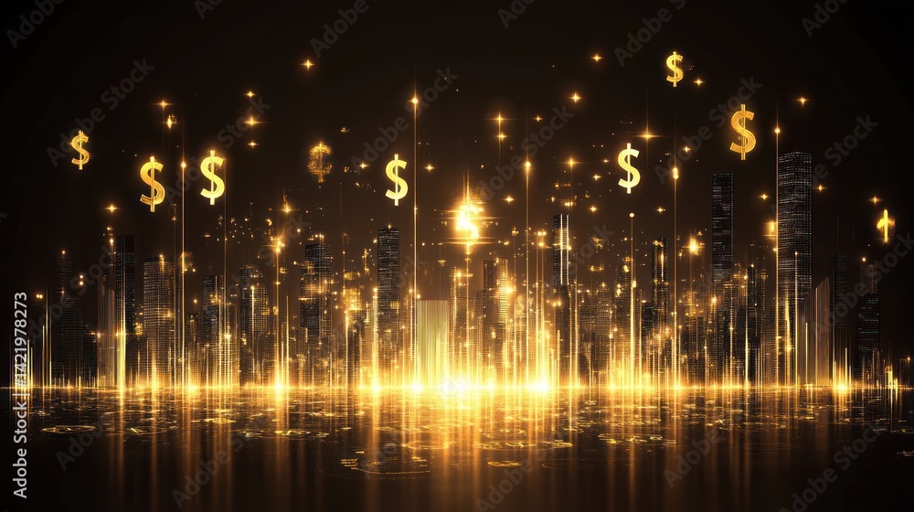 Golden Cityscape: A Nighttime Vision of Financial Success