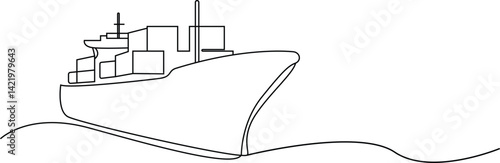 Continuous one line drawing of cruise ship tourism transportation. Cruise ship single line art vector illustration. Editable Stroke..