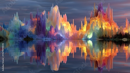 Stunning AI Visualization of Abstract Colorful Landscape with Reflections in Water