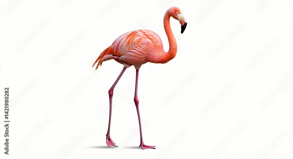 Fototapeta premium Flamingo Standing Tall, Isolated on White Background