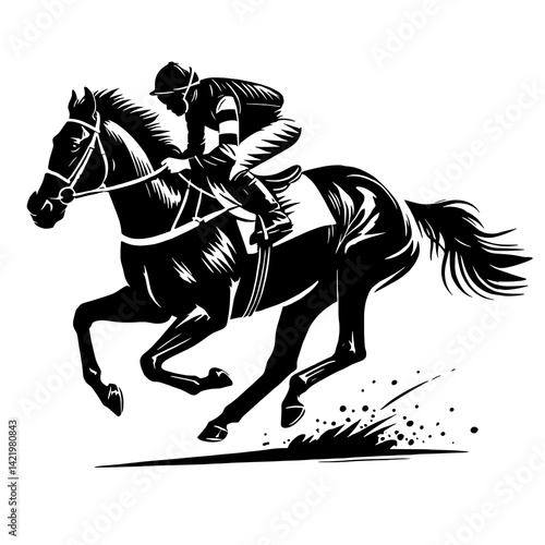 Silhouette of Horse Racing Jockey Vector Illustration