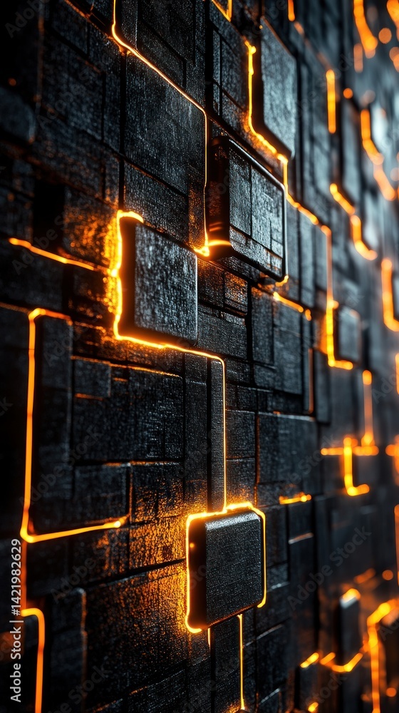 Abstract Glowing Blocks: A Futuristic Digital Wall
