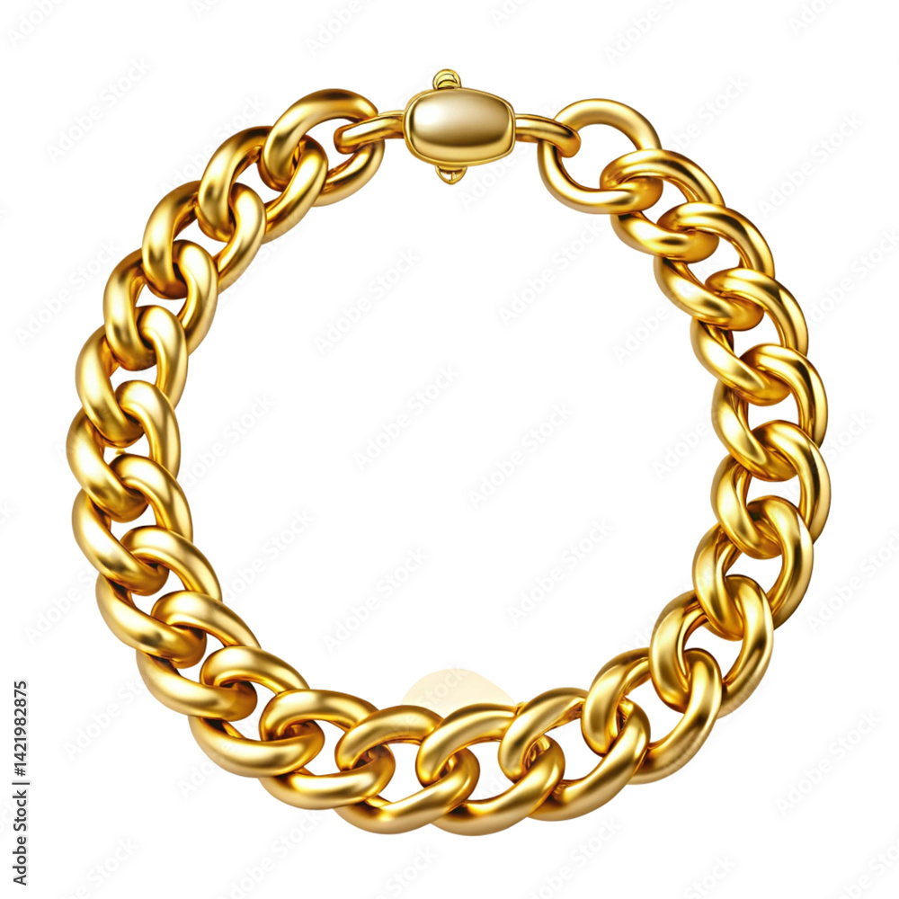 Obraz premium Gold bracelet with a gold chain isolated on transparent background 