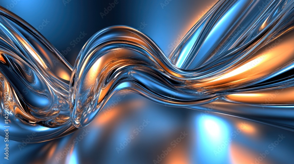 Abstract Swirling Liquid Metal Artwork: Blue and Orange Hues