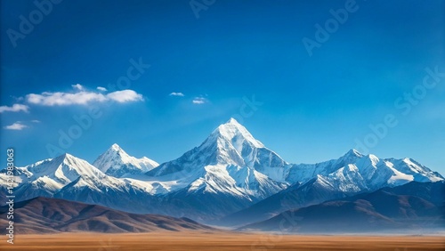 majestic himalayan mountain range with snow capped peaks and clear blue sky - scenic landscape graphy of the himalayas