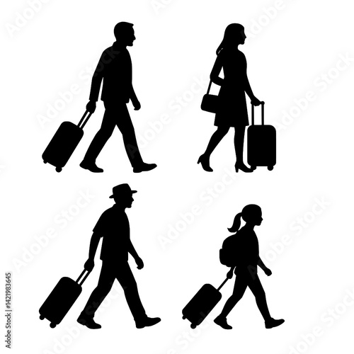 Traveler Silhouette Vector Set with Luggage