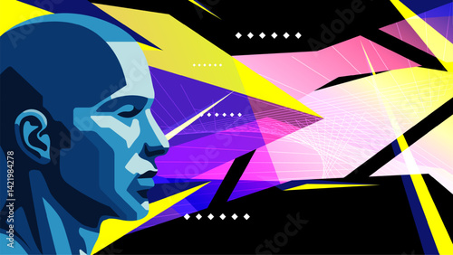 Geometric human head and abstract background. Unconscious concept