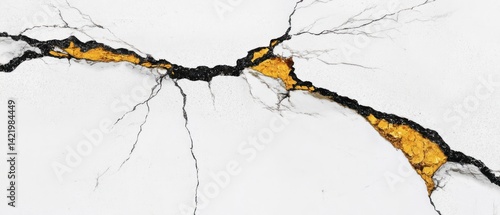 Obraz na płótnie Abstract Crack, Gold and Black on White Surface w salonie