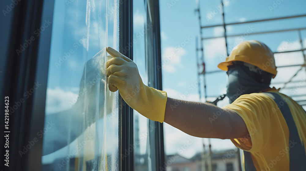 Construction Worker Installing Windows Construction Worker Installing Windows