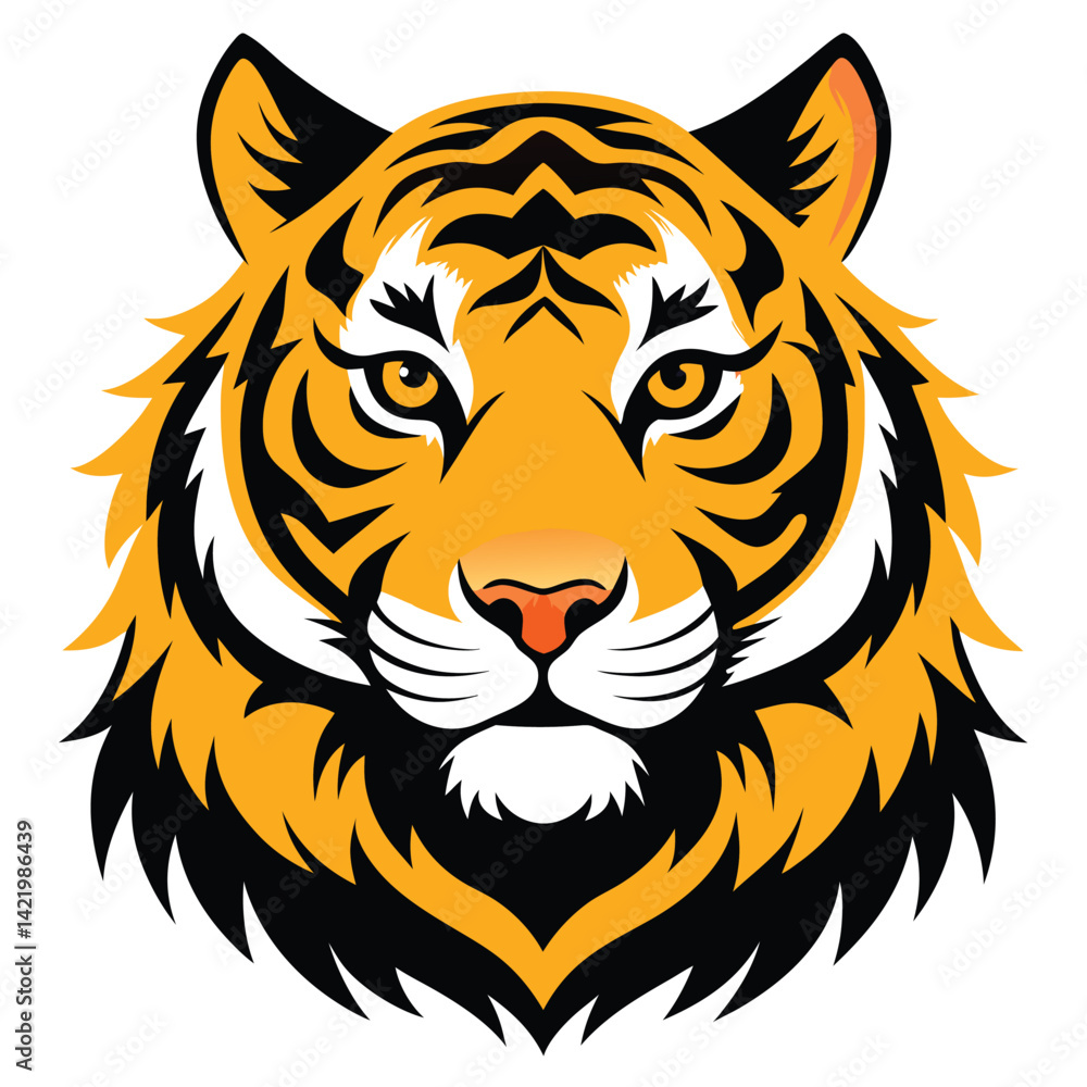 Obraz premium Fierce Roaring Tiger Head Vector in Symmetrical Style