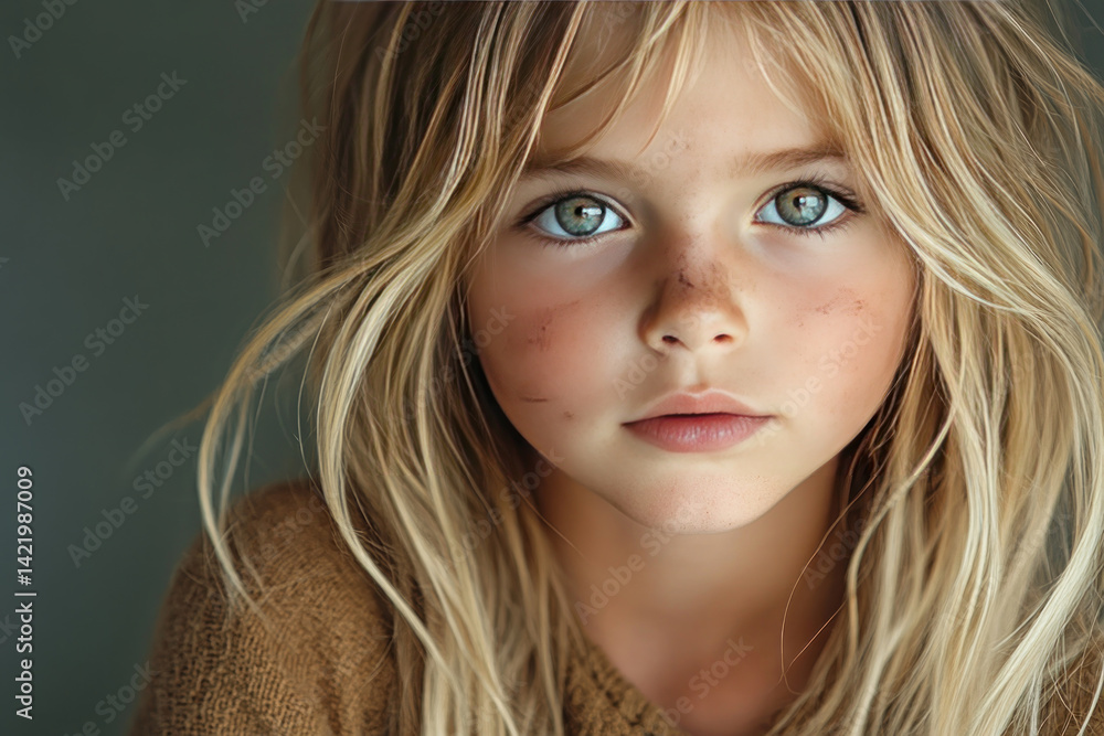 Portrait of a child with blue eyes and light, slightly tousled hair. Portrait of a child with blue eyes and light, slightly tousled hair.