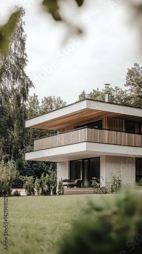 Obraz na płótnie Modern Minimalist House in Wooded Area w salonie