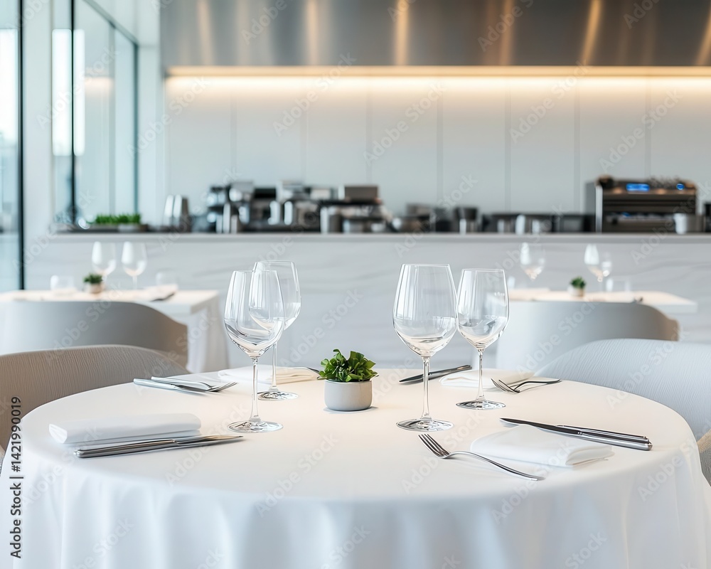 Luxury minimalist restaurant with brushed stainless steel walls, frameless glass partitions, and soft neutral accents Luxury minimalist restaurant with brushed stainless steel walls, frameless glass partitions, and soft neutral accents
