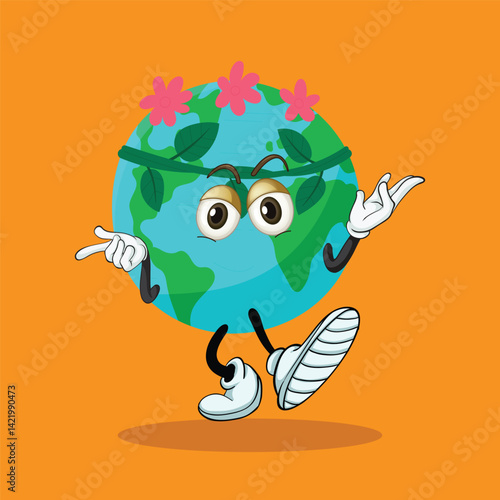 cartoon character earth world expretion mascot vector